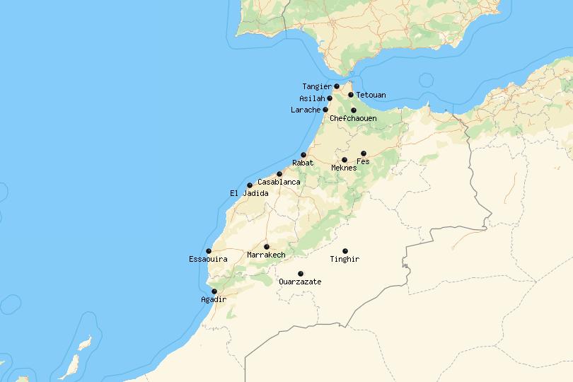 Map of cities in Morocco